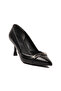 Black Wrinkled Women's Thin Short Heeled Shoes 575040 Z - 3