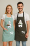 Kitchen Apron Set of 2, Stain Resistant, Water Repellent Fabric, Colorfast Print, Chef Teddy Bear Patterned Double Apron