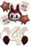Labubu Baby Abubu Brown Balloon Set – Helium Compatible, Star & Round Foil 4 Year Old Cream Number