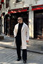 Men's Regular Fit Buttoned Pocketed Winter Lined Classic Stone Long Cashmere Coat - 5