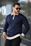 Men's Long Sleeve Knitwear with Sleeve and Collar Detailing