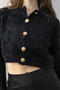 Soft Textured Black Buttoned Crop Cardigan – Evening Dress Bolero Style Chic Women's Puffy Cardigan - Soft Cardigan - 7