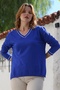 Blue V-Neck Long-Sleeved Slim Slit Knitwear Sweater 65 60 - 6