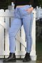 Italian Light Blue Casual Woven Trousers with Pockets, Side Stripes, Elastic Waist and Tie-Up Waist 98 62