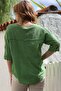 Light Green Round Neck 3/4 Sleeve Washed Cotton Woven Blouse 60 62 - 2