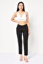 Women Cigarette Fit Plain Dress Pants, Black - 2