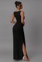 Side Slit Boat Neck Pleated Zara Crepe Fabric Maxi Length Evening Dress - 3