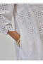 White Cotton Schiffli Knee Length Dress - 5