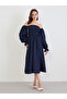 Navy Blue Off Shoulder Midi Dress - 3