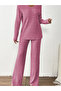 Pink Ribbed Knit V Neck T-Shirt and Pyjama Set - 3