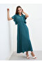 Teal Pleated Maxi Dress with Frill Sleeves - 3