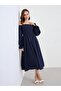 Navy Blue Off Shoulder Midi Dress