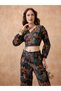 Black Floral Print Crop Top and Pants Fusion Co-Ords - 6