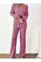 Pink Ribbed Knit V Neck T-Shirt and Pyjama Set