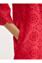 Red Cotton Schiffli Knee Length Dress - 4