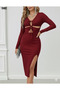 New Season Women's Long Sleeve Sandy Midi Dress Stylish Design with Low-Cut Chest and Belly