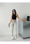 Women's Belted Gray Snow Power Tapered Leg Denim Pants Jeans