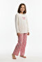 Girl's Cream T-Shirt and Butterfly Patterned Pink Pants Set