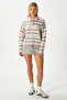 Women's Otto Soft Textured Pola Collar Powder Gray Striped Sweater - 3