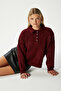Women's Otto Soft Textured Pola Collar Burgundy Sweater - 4