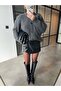 Buttoned Selanik Knitted Anthracite Cardigan - 3