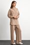 Crew Neck Premium Sweat Double Suit with Placket on the Front Beige 9384-Tk - 5