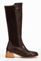 Women's Below-The-Knee Zippered Stretch Elastic Daily Boots Nora Brown Skin - 2