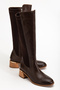 Women's Below-The-Knee Zippered Stretch Elastic Daily Boots Nora Brown Skin - 7