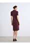 Lcwaikiki Classic Claret Red Polo Collar A-Line Modal Blended Dress - 4