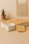 7-Piece Hard Plastic Bamboo Look Breakfast Set with Tray - Square Breakfast Bowl Storage Container
