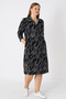 Women's Plus Size Black Patterned Stretch Fabric Pocketed Wrap Jacquard Dress - 2