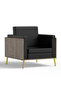 KD 3326 Truffle Davos Oak Wooden Single Seat Sofa with Golden Legs and Black PU Cushion
