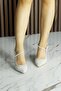 Perola Ten Satin Stone Pearl Open Back Pointed Toe Thin Heeled Evening Dress Shoes - 2