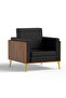 KD 3326 Natural Dijon walnut Wooden Single Seat Sofa with Golden Legs and Black PU Cushion