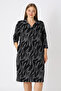 Women's Plus Size Black Patterned Stretch Fabric Pocketed Wrap Jacquard Dress