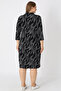 Women's Plus Size Black Patterned Stretch Fabric Pocketed Wrap Jacquard Dress - 6