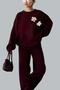 Women's Sweater Trousers Rose Detailed Bottom Top Double Knitwear Set - 5