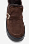 Women's Ankle Length Furry Boots Real Leather Rc 604 Brown - 2
