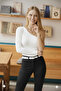 Women's White One Shoulder Sleeve Open Top Quality Woven Long Sleeve Ribbed Blouse Body