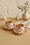 Handmade Ceramic Turkish Coffee Cup Set of 2 with Heart Detail, Stylish and Elegant Special Design Set - 2