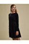 Solid Fit and Flare Dress with Crew Neck and Long Sleeves - 2