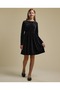 Solid Fit and Flare Dress with Crew Neck and Long Sleeves - 3