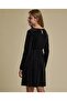 Solid Fit and Flare Dress with Crew Neck and Long Sleeves - 5