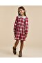 Plaid Flared Dress with Baby Collar and Long Sleeves - 3
