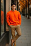 Men's Casual Basic Orange Loose Sweater - 6