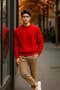 Men's Casual Basic Red Loose Sweater - 3