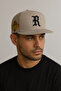 R Letter Gothic Embroidered Beige Color Adjustable Cotton Men's Hip Hop Hat from the Back - 2