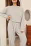 Gray Terry Cloth Long Sleeve Crop Tracksuit Set with Elastic Waist and Cuff Detail - 5