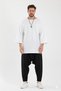 Wide Collar, Short Sleeves, Bohemian Plain Black Sweatshirt, 2 Thread Fabric, Oversize - 2