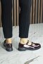 Burgundy Patent Leather Genuine Cowhide Double Strap Mary Jane Thick Heeled Casual Shoes - 5